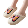 Women's Soft Warm Indoor Home Cotton Slippers Embroided Butterfly - Weriion