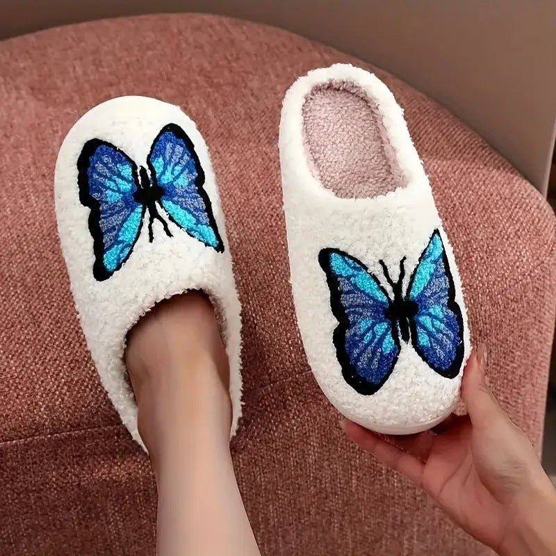 Women's Soft Warm Indoor Home Cotton Slippers Embroided Butterfly - Weriion