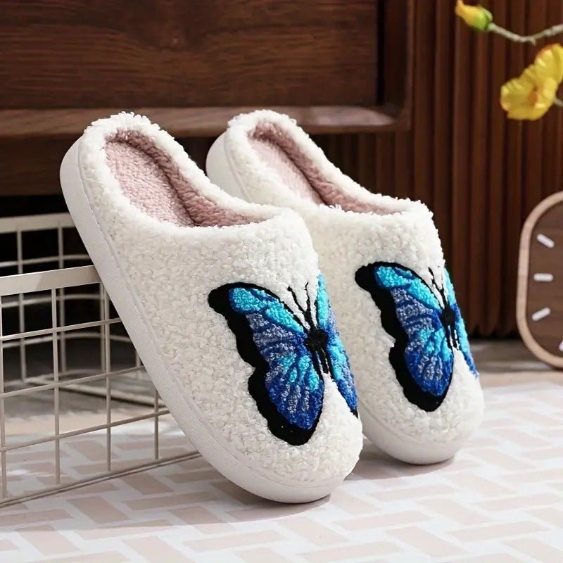 Women's Soft Warm Indoor Home Cotton Slippers Embroided Butterfly - Weriion