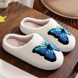 Women's Soft Warm Indoor Home Cotton Slippers Embroided Butterfly - Weriion