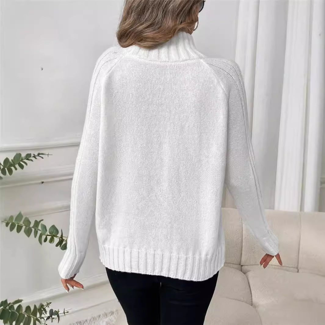 Women's Solid Color Pullover Long Sleeve Turtleneck Sweaters - Weriion