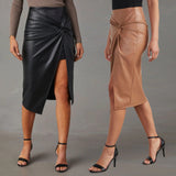 Women's Split Mid - Length Hot Girl Leather Hip Skirt - Weriion