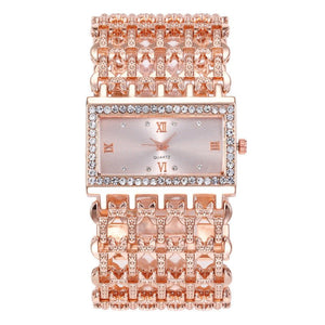 Women's Steel Band Rectangular Shaped Rhinestone Watch - Weriion