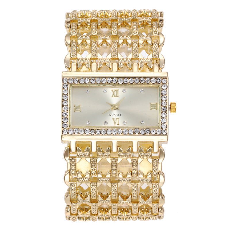 Women's Steel Band Rectangular Shaped Rhinestone Watch - Weriion