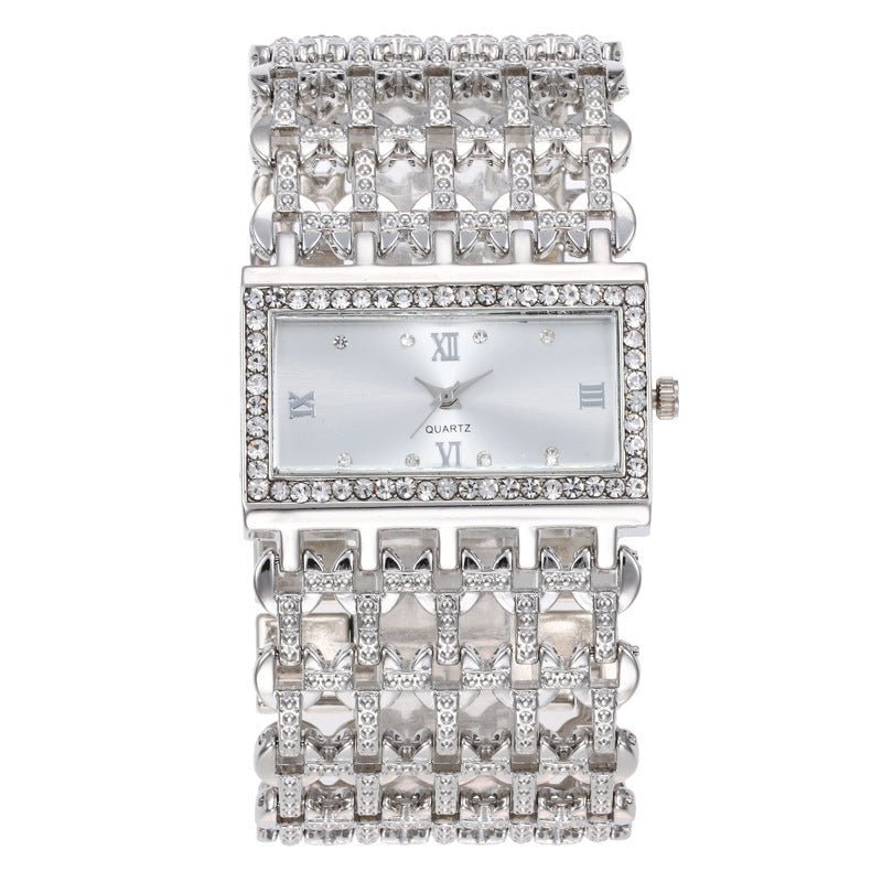 Women's Steel Band Rectangular Shaped Rhinestone Watch - Weriion