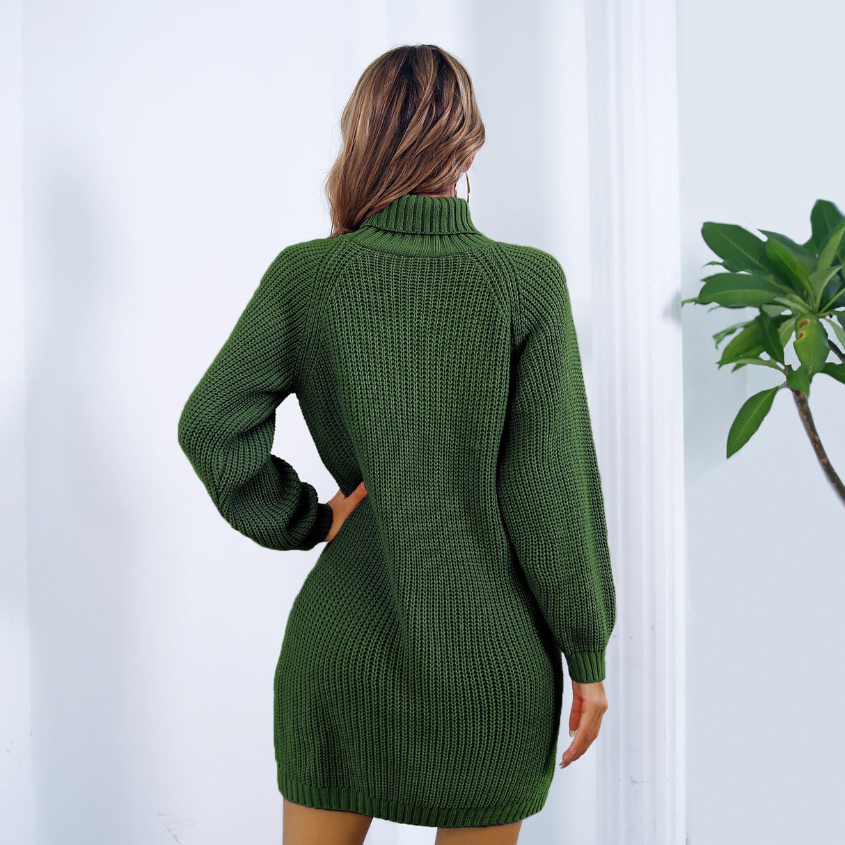 Women's Winter Turtleneck Long Sweater Dress With Leisure Button Design - Weriion