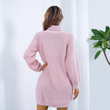 Women's Winter Turtleneck Long Sweater Dress With Leisure Button Design - Weriion