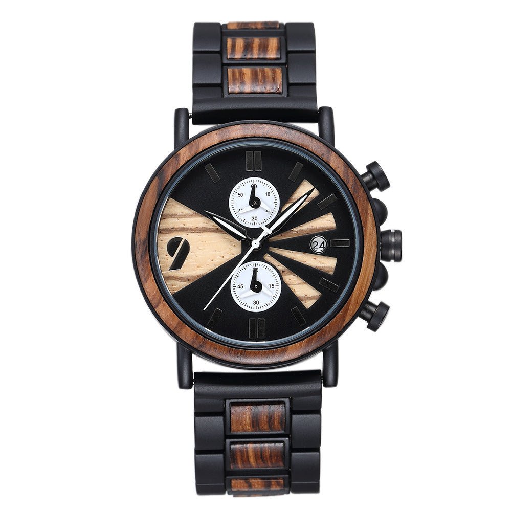 Wooden 10M Waterproof Single Fold Buckle Wrist Watch - Weriion