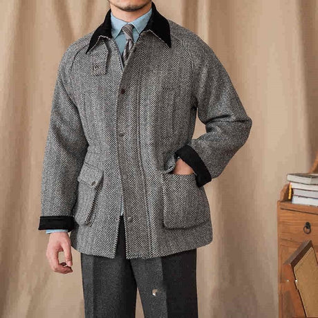 Wool Herringbone Heavy Retro Warm Jacket - Weriion