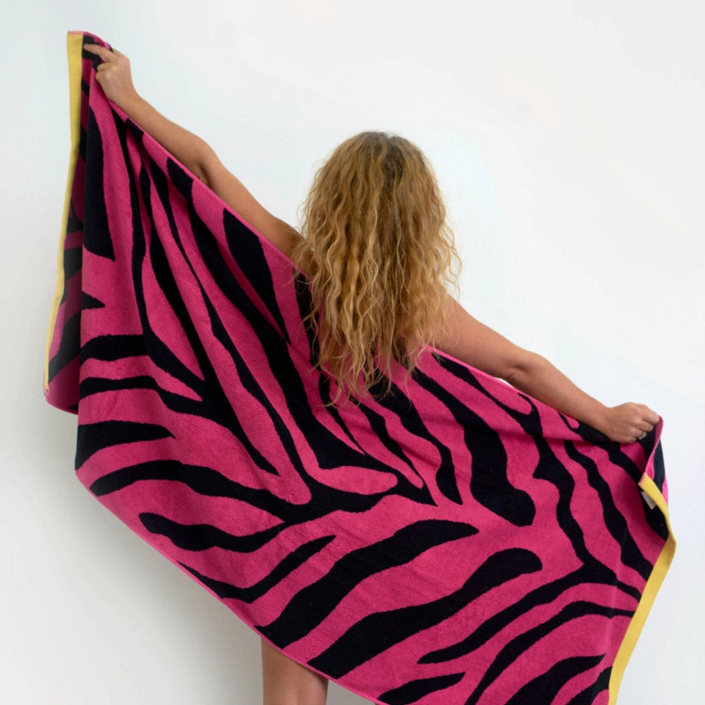 Pink & Black Towel With Zebra Pattern