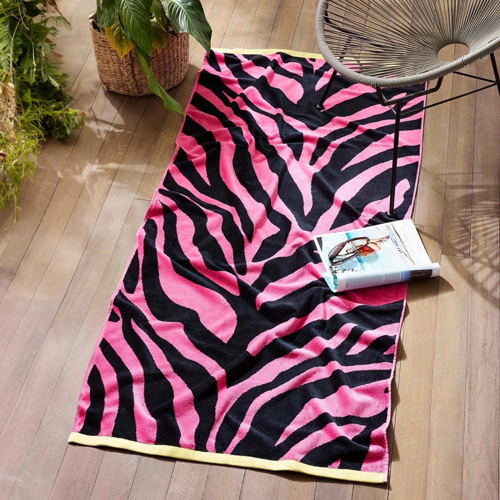 Pink & Black Towel With Zebra Pattern