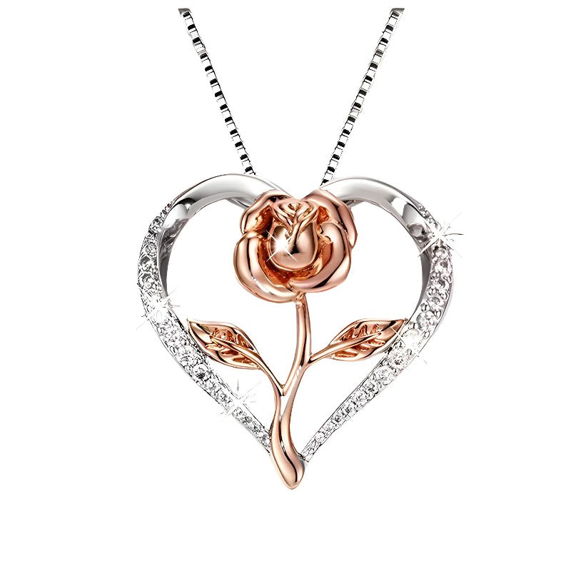 Zircon Heart Rose Silver Necklace For Women - Weriion