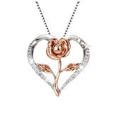 Zircon Heart Rose Silver Necklace For Women - Weriion