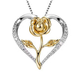 Zircon Heart Rose Silver Necklace For Women - Weriion