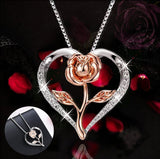 Zircon Heart Rose Silver Necklace For Women - Weriion