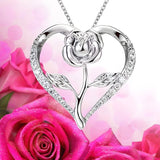 Zircon Heart Rose Silver Necklace For Women - Weriion