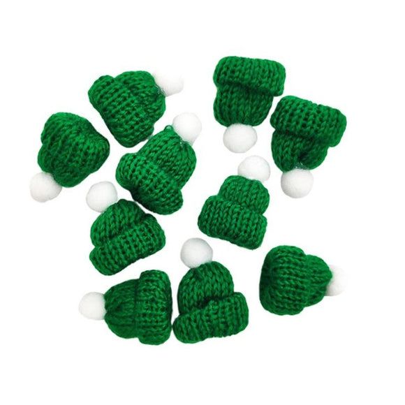 10pcs Green Knitted Small Christmas Hats - Weriion