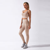 2PCS Set Seamless Women Serpentine Pattern Sports Bra And Yoga Pants - Weriion