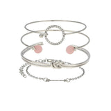4 Pcs/ Set Classic Arrow Knot Round Crystal Gem Multilayer Adjustable Open Bracelet Set Women Party Jewelry - Weriion