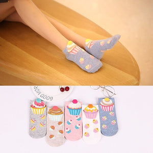 5 Pairs Of Funny Cotton Socks With Cupcake Print For Women - Weriion