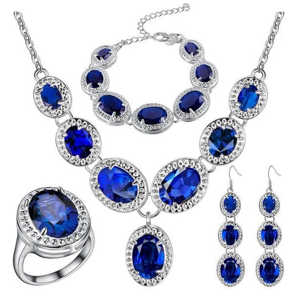 925 Sterling Silver Earrings Necklace Ring Bracelet Jewelry Set For Women - Weriion