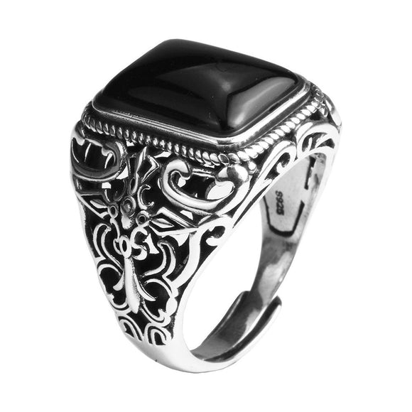 925 Sterling Silver Ring For Men Black Onyx Stone Square Shape - Weriion