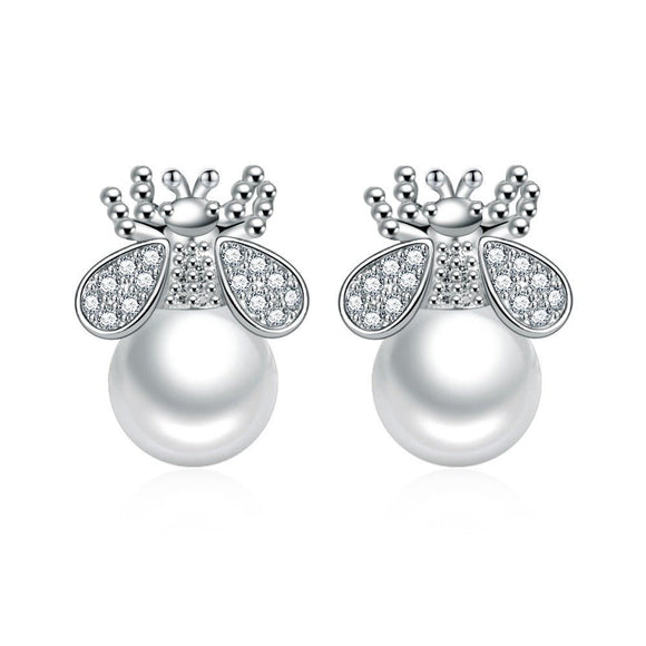 Bee Earrings With Sterling Silver & Freshwater Pearls - Weriion