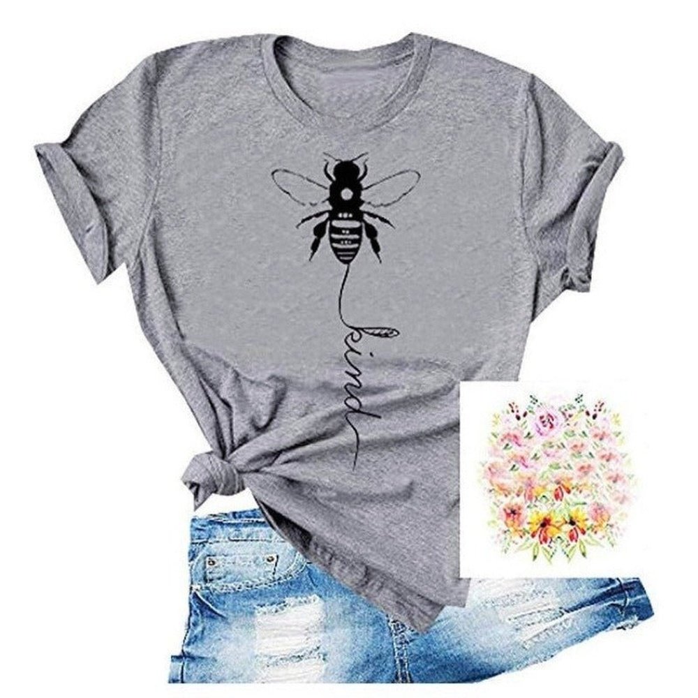 Bee Kind Print Cotton T-Shirt - Weriion