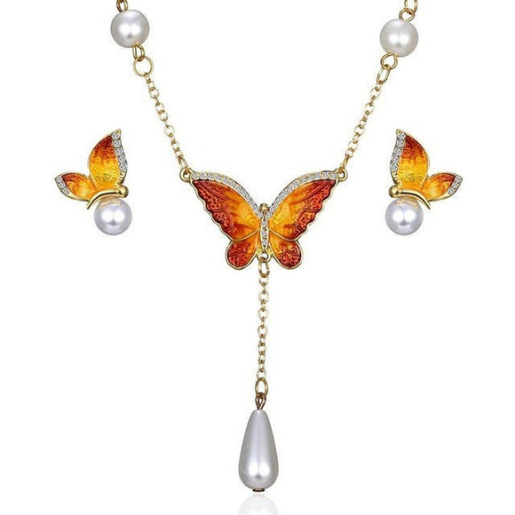 Butterfly Shaped Necklace & Earrings Jewelry Set - Weriion