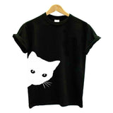 Cat Looking Out Funny Women's Casual T-Shirt - Weriion