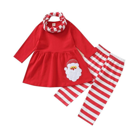 Christmas Clothing Set For Girls With Santa Claus Print - Weriion