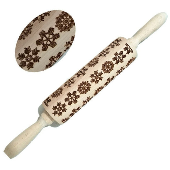 Christmas Themed Rolling Pin With Snowflake Pattern - Weriion