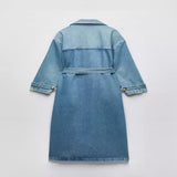 Denim Trench Coat With Adjustable Belt - Weriion