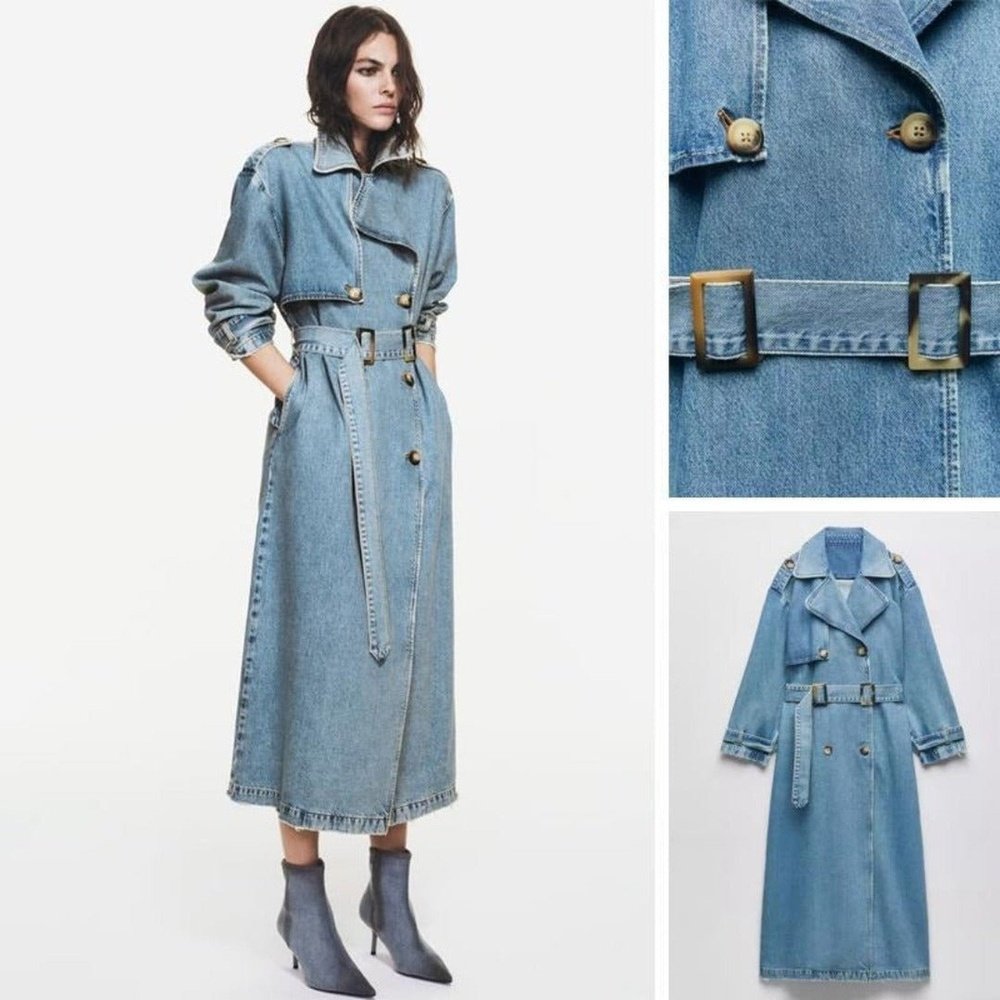 Denim Trench Coat With Adjustable Belt - Weriion