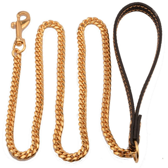 Dog Leash With PU Leather & Stainless Steel Chain - Weriion