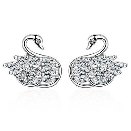 Electroplated Silver Swan Earrings - Weriion