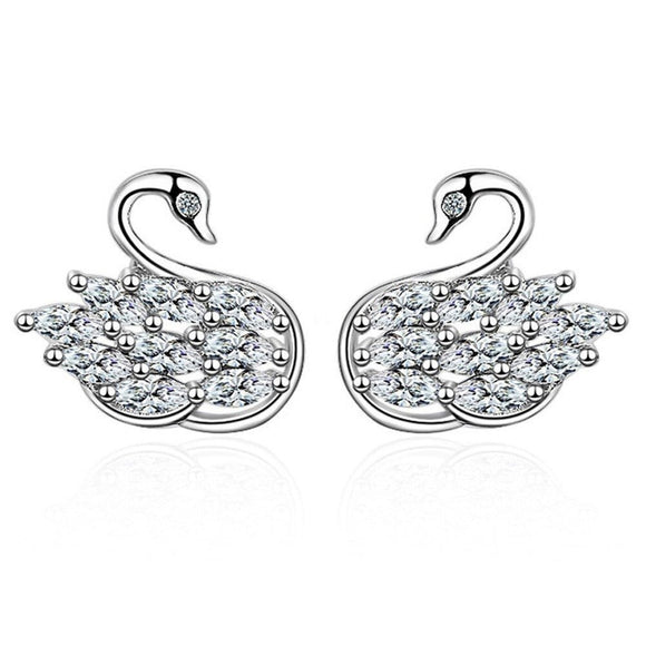 Electroplated Silver Swan Earrings - Weriion