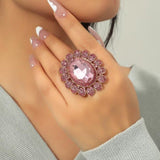 Elegant Adjustable Korean Ring With Large Gemstone - Weriion