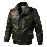 Faux Leather Windproof Autumn Military Bomber Jacket For Men - Weriion