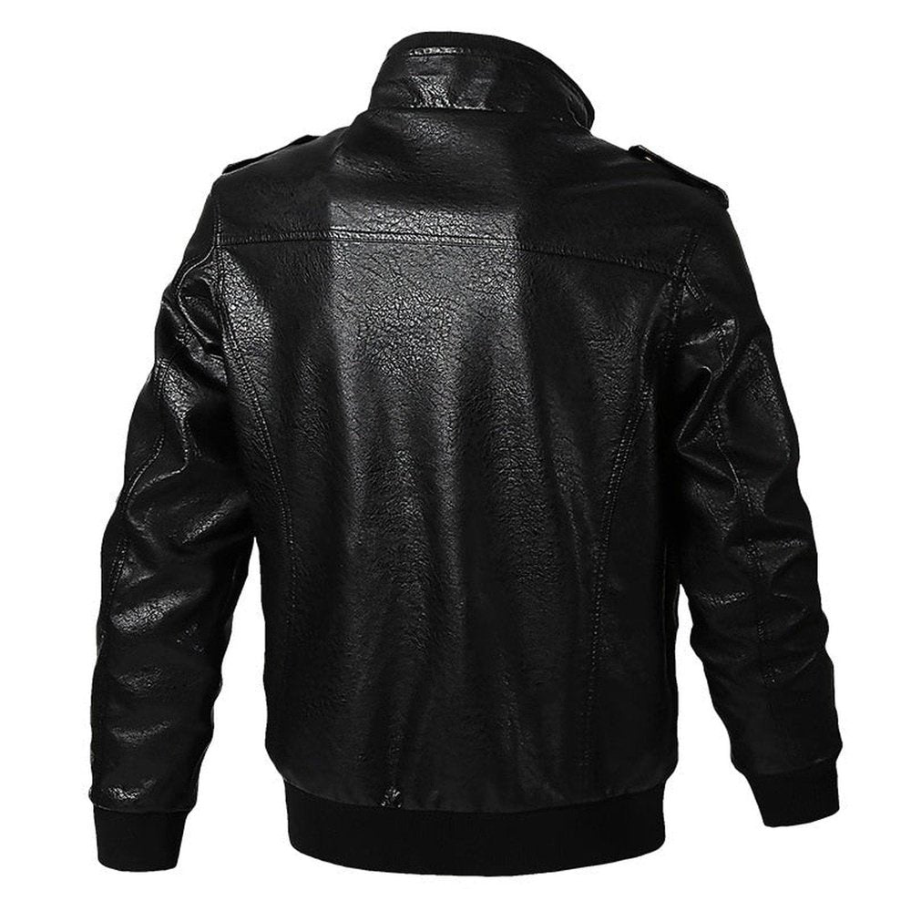 Faux Leather Windproof Autumn Military Bomber Jacket For Men - Weriion