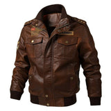 Faux Leather Windproof Autumn Military Bomber Jacket For Men - Weriion