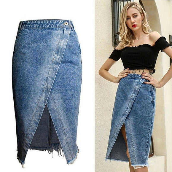 High Waist Long Jeans Skirt - Weriion