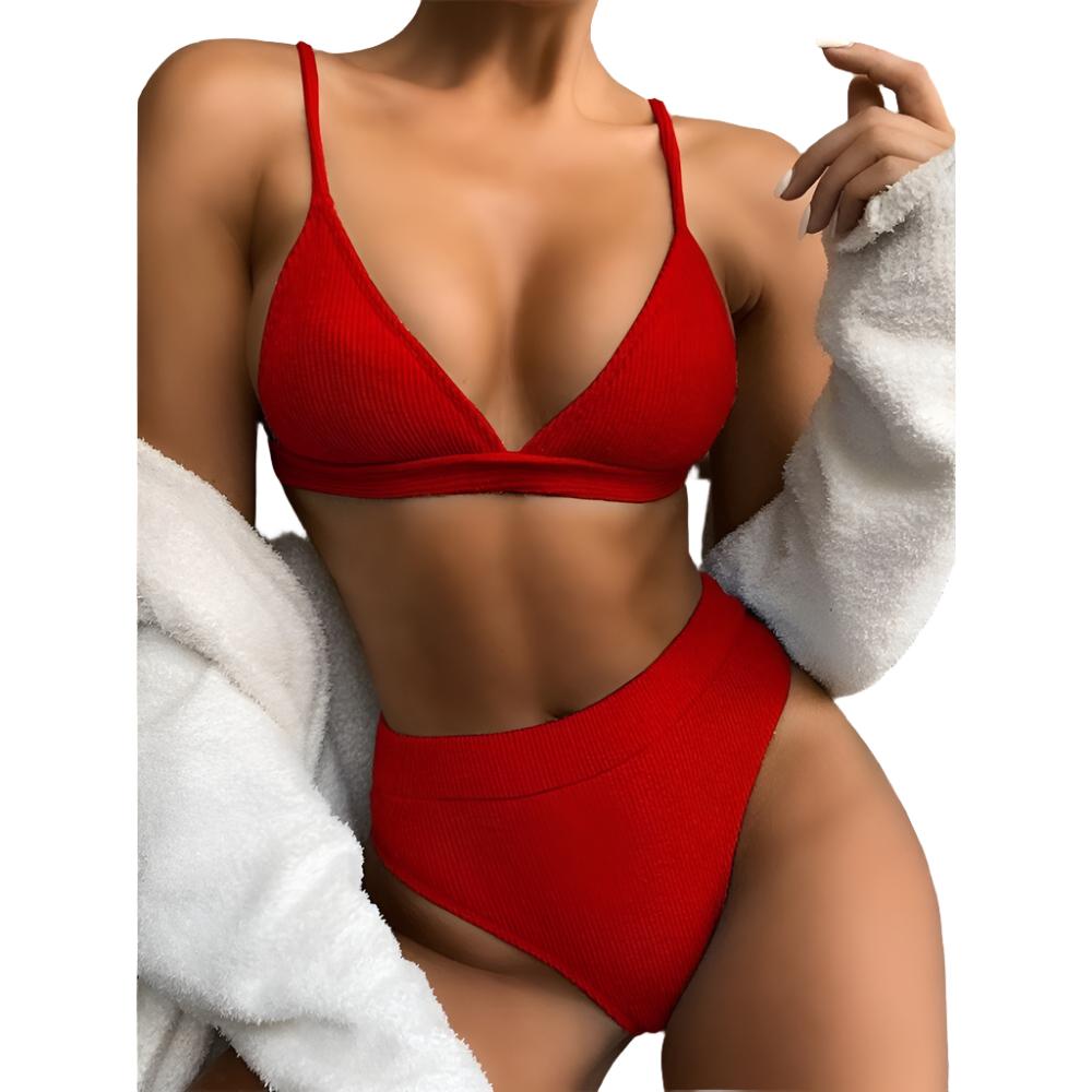 High Waist Polyester Bikini Swimsuit - Weriion