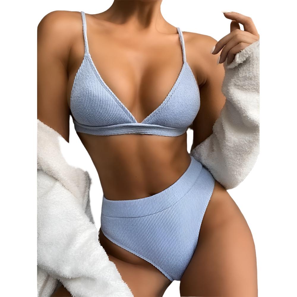 High Waist Polyester Bikini Swimsuit - Weriion