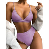 High Waist Polyester Bikini Swimsuit - Weriion