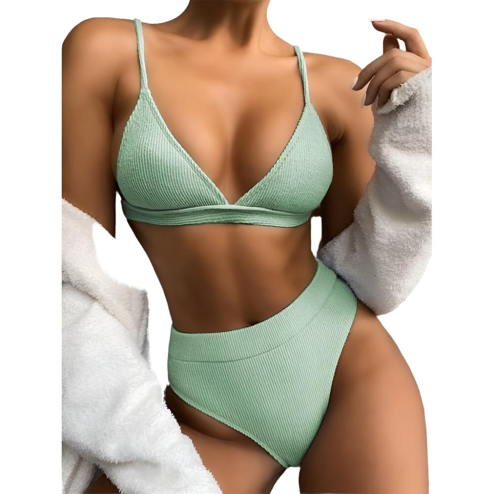 High Waist Polyester Bikini Swimsuit - Weriion