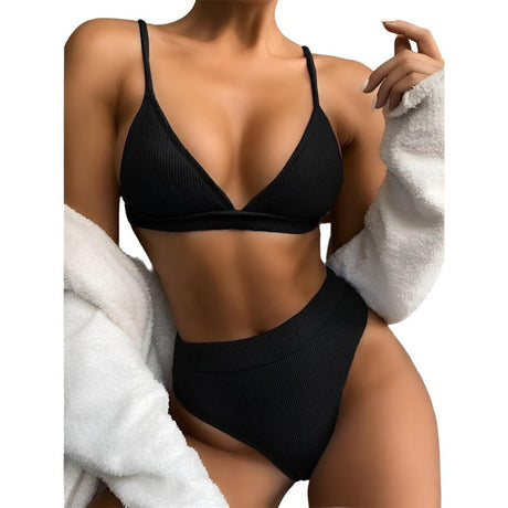 High Waist Polyester Bikini Swimsuit - Weriion