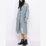 Hollow Out Denim Trench Coat For Women - Weriion