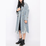 Hollow Out Denim Trench Coat For Women - Weriion