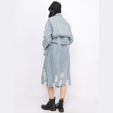 Hollow Out Denim Trench Coat For Women - Weriion